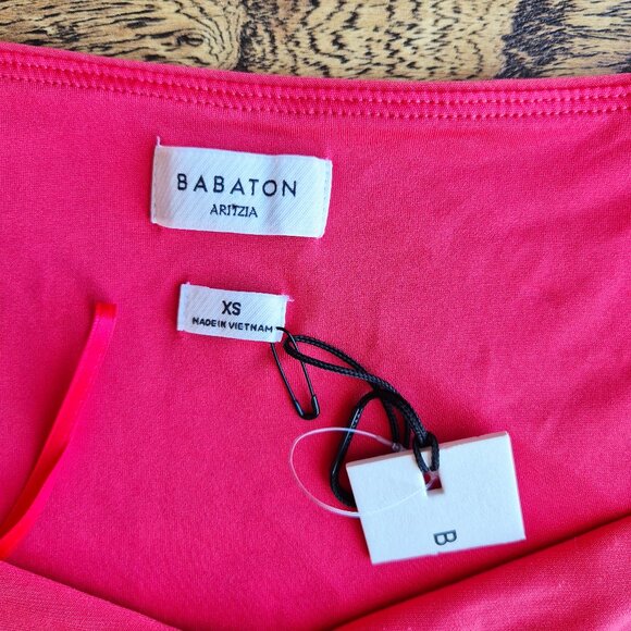 NWoT Babaton Aritzia Title Drapey Jersey Off-Shoulder Dress Long Sleeve Red - Picture 12 of 16